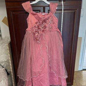 Pink Floral Kids Dress Off Shoulder Flower girl dress wedding party Christmas